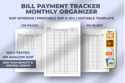 Bill Payment Tracker Monthly Organizer KDP Interior