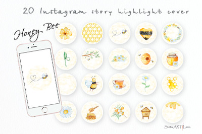 Watercolor Honey Bee Instagram Highlights Icons