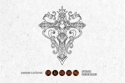 Luxury vintage cross flourish silhouette svg