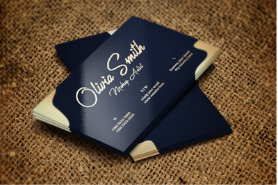 Creative Feminine Golden Blue Business Card