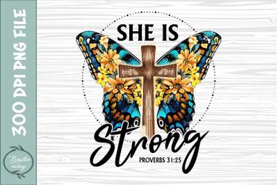 She is Strong Butterfly Cross PNG