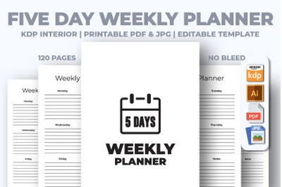 Five Day Weekly Planner KDP Interior