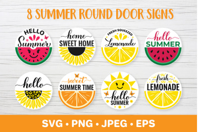 Summer round sign SVG bundle. Farmhouse welcome sign