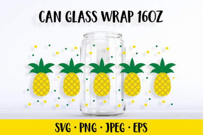 Pineapple can glass wrap template SVG. Summer libbey glass can