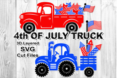 4th of July USA Flag Truck - Tractor SVG