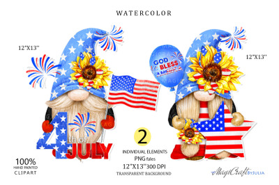 Watercolor Gnome Patriotic 4th of July PNG Clipart gonks