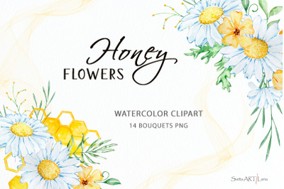 Watercolor Daisy Bouquets Clipart
