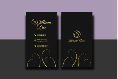 Creative Vertical Gold Black Business Card With Floral