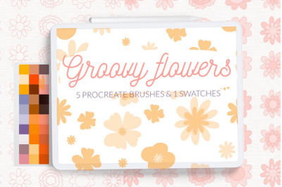 Groovy flowers pattern brushes. Retro flowers Procreate background