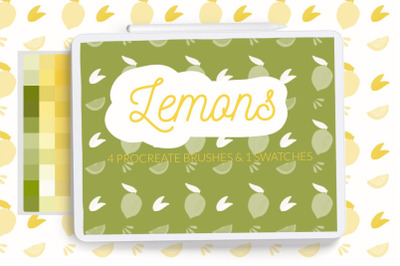 Lemons pattern brushes. Lemons swatches. Citrus background Procreate