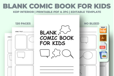 Blank Comic Book For Kids KDP Interior