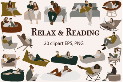 Reading &amp; Resting People clipart