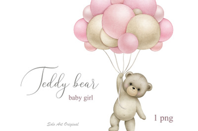 Teddy bear with airballoons Clipart Baby girl shower