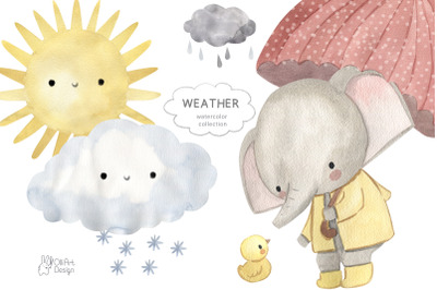 WEATHER. Watercolor clipart.