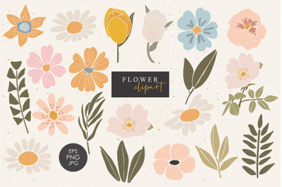 Flower clipart, 20 Abstract flowers elements, Boho plant PNG