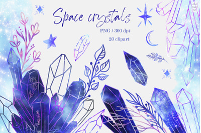 Watercolor space crystals clipart