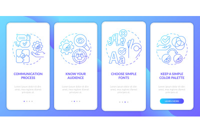 Graphic design rules blue gradient onboarding mobile app screen