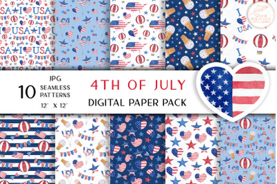 4th of  July Digital Paper Pack. American Independence Day Patterns