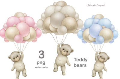 Teddy bear PNG balloons Clipart Baby boy,baby girl,neutral