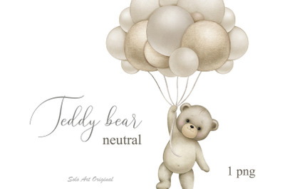 Teddy bear Clipart balloons Baby neutral shower Pastel