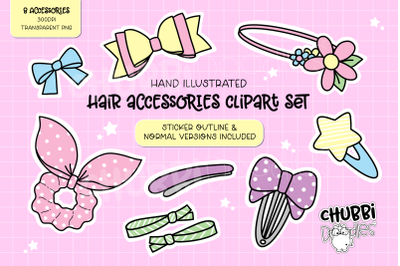 Hair Accessory Illustrations - Clipart Set - Stickers - Bows