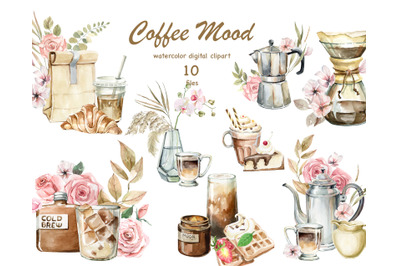 Watercolor Coffee drinks clipart, ClipArt for Cafe Menu, Kitchen Decor