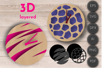 3D Layered round abstract clock, Glowforge Laser Cut File