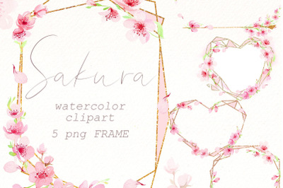 Sakura Frame watercolor clipar Bundle |Spring Floral Png.