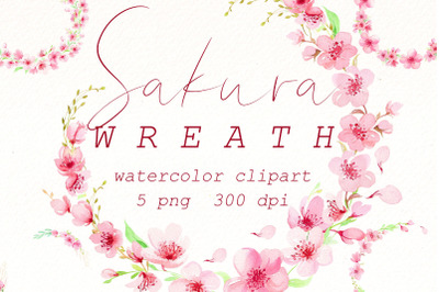 Sakura Wreath watercolor clipar Bundle |Spring Floral Png.