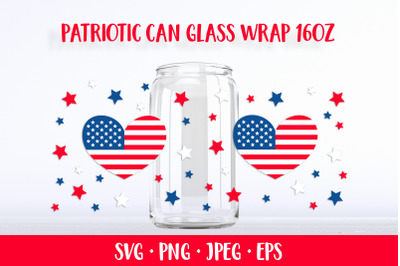 American Patriotic can glass wrap SVG. 4th of July glass can