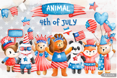4 July USA Independence Day Cute Animal Clip Art