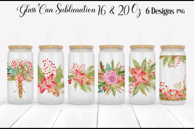 Christmas Can Glass Wrap| Libbey Glass Can Floral Christmas