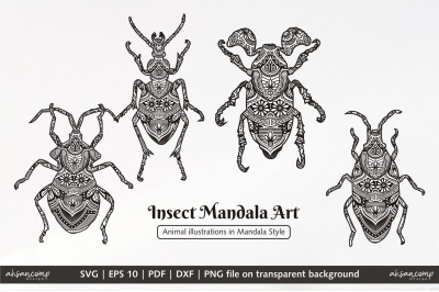 Insect Mandala Art. Boho Style elements.