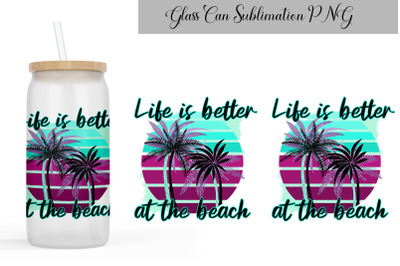 Summer Can Glass Sublimation  | 16 oz Glass Can Beach