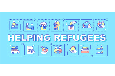 Helping refugees word concepts blue banner