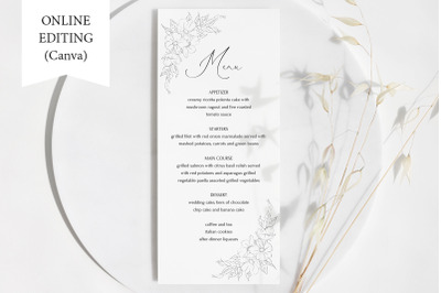 Modern Wedding Menu Template Minimal Boho Floral Dinner Menu Canva