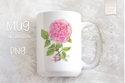 Pink Rose Mug 15 oz, 11 oz and Coaster design template