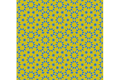 Seamless arabic geometric ornament in blue and yellow colors.