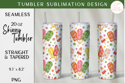 Watercolor Summer Tumbler Sublimation. Fruit Popsicle Tumbler Wrap PNG