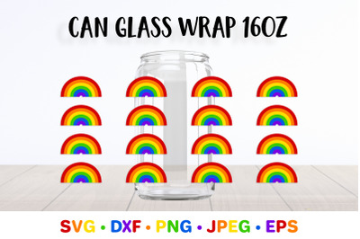 Rainbow can glass wrap template SVG. LGBT pride glass can