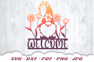 Garden Gnome SVG | Floral Welcome Sign SVG