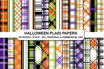 Orange purple and black halloween plaid digital papers set
