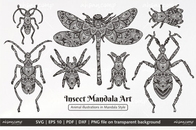 Insect Mandala Art. Boho Style elements.