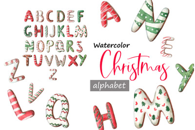 Watercolor Christmas donut alphabet clipart.