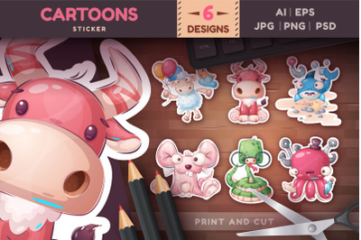 Cute Animals Sticker Bundle | Cartoon Character Clipart PNG