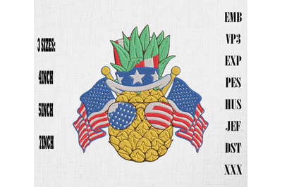 Pineapple 4th of July Hawaii American Embroidery