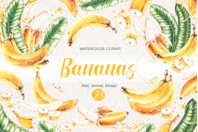 Watercolor Bananas/ Watercolor clipart PNG