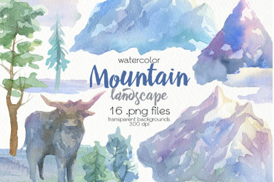 Watercolor Mountains Clipart - PNG Files