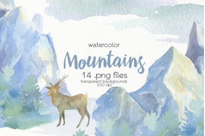 Watercolor Mountains Clipart - PNG Files