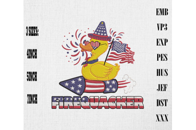 Firequacker Duck Rubber 4th Of July Embroidery